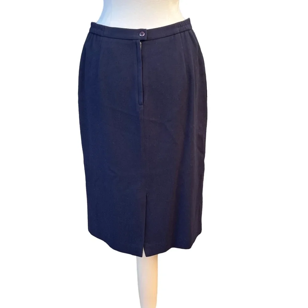 Vintage‎ Fully Lined Wool Womens Navy Blue Pencil Skirt POCKETS! Size 12